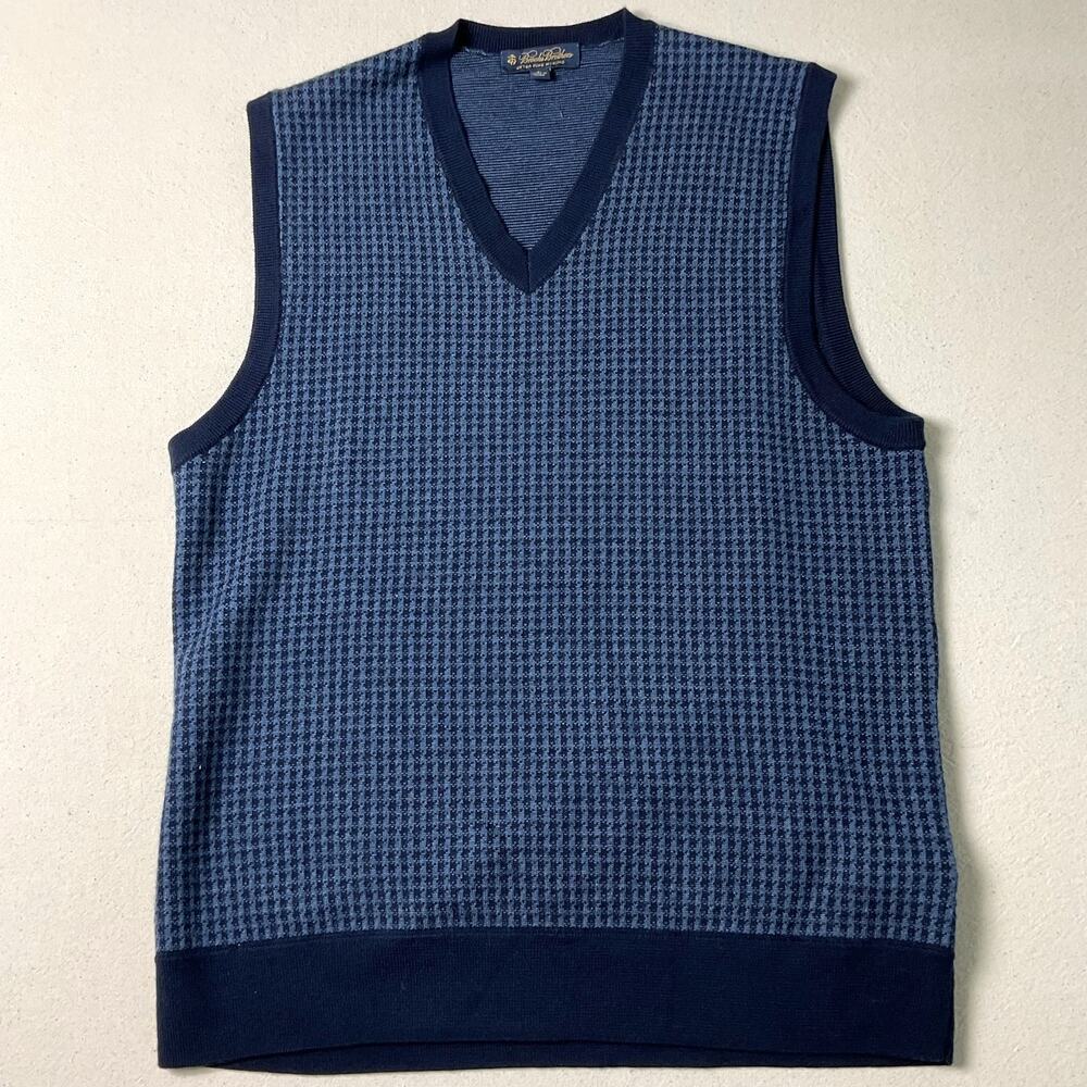 Brooks Brothers Extra Fine Mens Size L Blue Wool Classic Sweater Vest